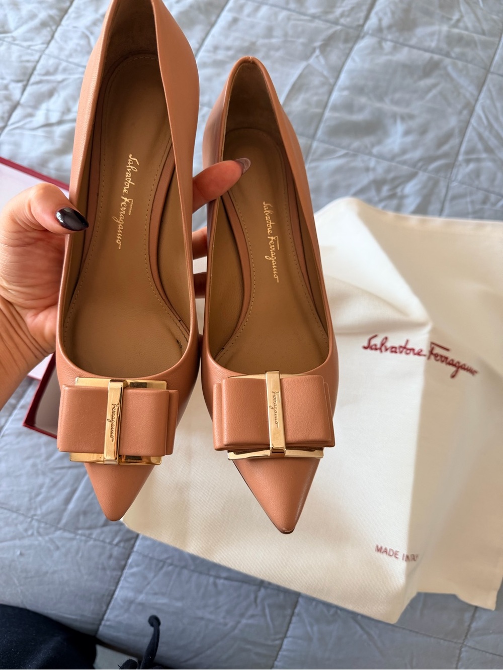 Salvatore Ferragamo Blush Nude Cafe Skin Leather Heels